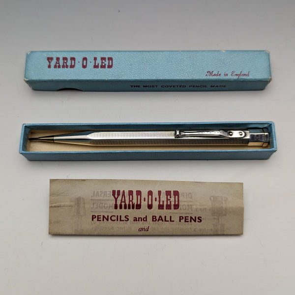 British Vintage Yard O Red Rolled Silver Hexagon Propelled Pencil in Paper Box